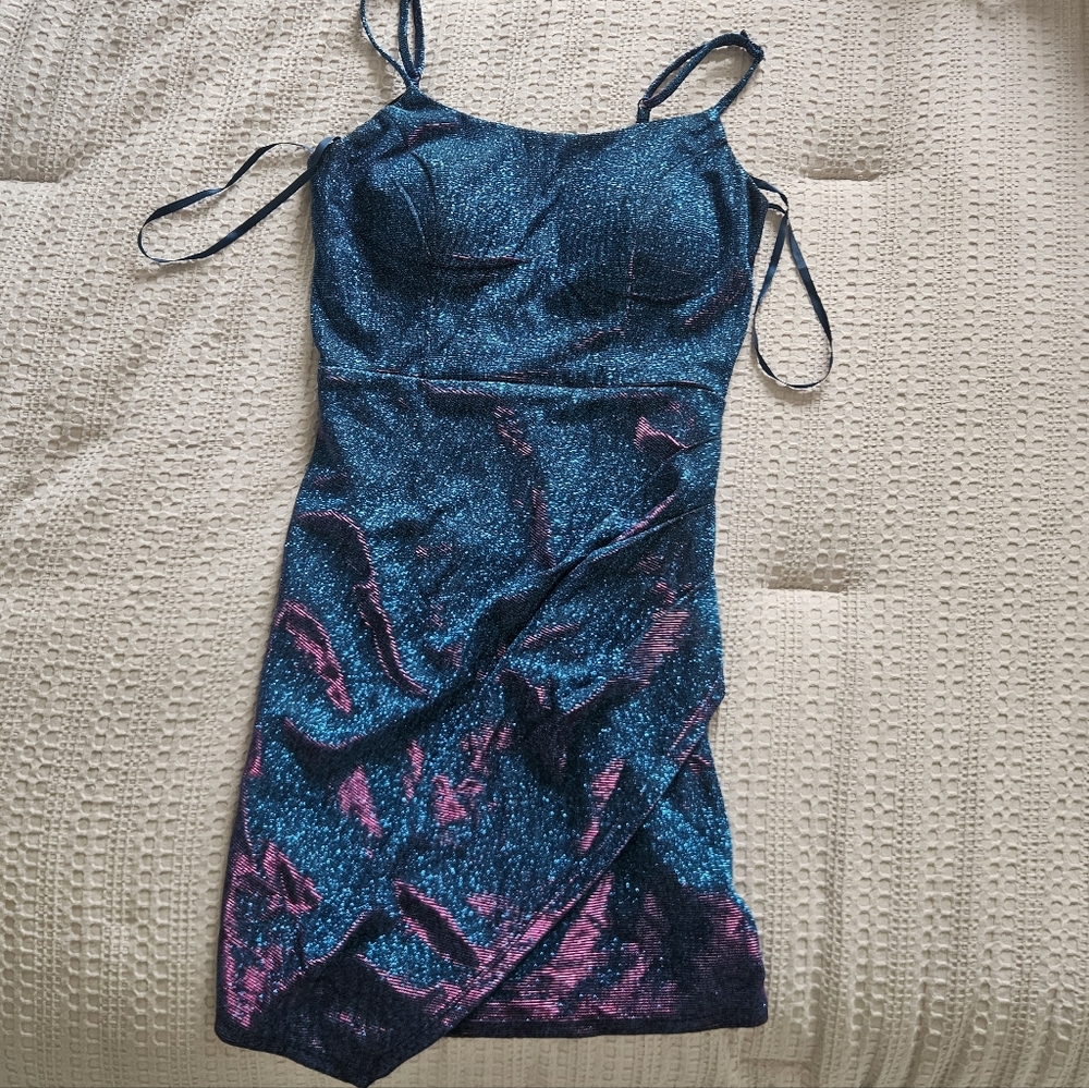 Shimmery Blue & Pink Metallic Slip Dress